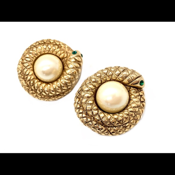 Rare Vintage Erwin Pearl Coiled Snake Earrings 🐍 - Picture 6 of 8